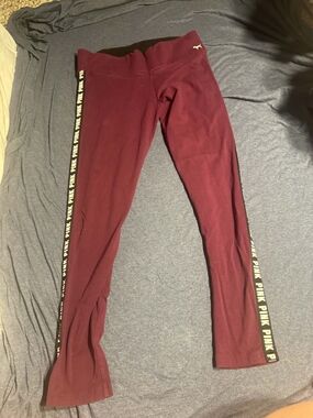 PINK Victoria's Secret Maroon Leggings with Logo Strip
